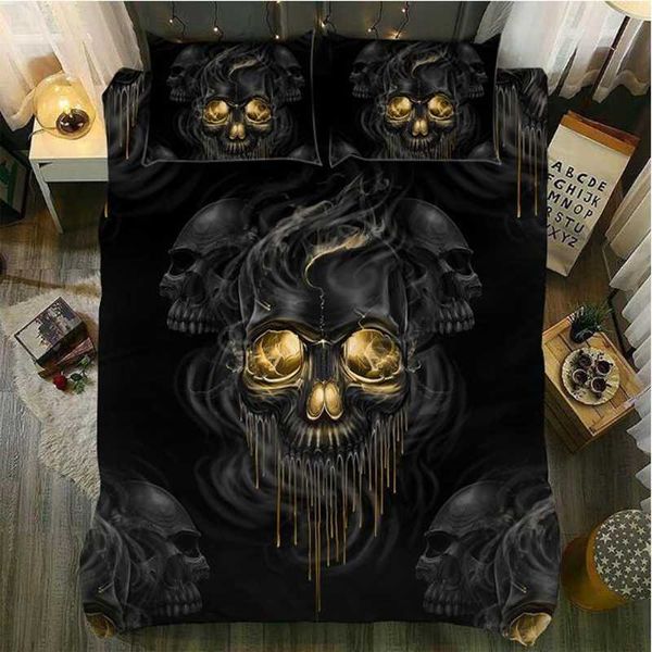 Fanaijia Şeker Kafatası Yatak Takımları Kraliçe 3D Kafatası Nevresim Seti Yatak Yatak Çizgisi İkiz Setleri Ev Keten 210615