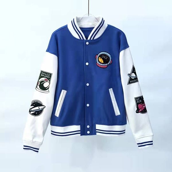 

2022 men women spring varsity jacket hip hop loose pattern embroidery splicing bomber jacket street astronaut space baseball uniform fall bb, Black;brown