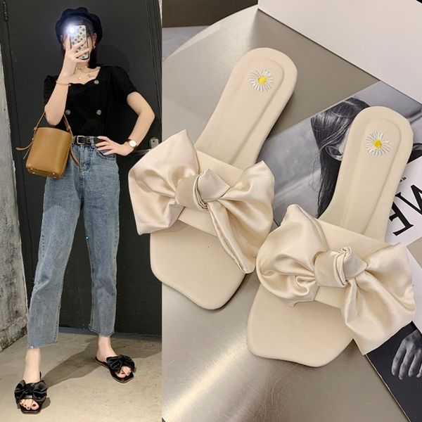 

summer new bow sandals flat body antislip slippers women fashion comfortable and sustainable trend personality, Black