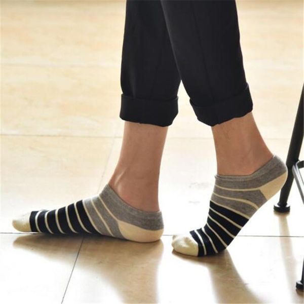 

men's socks fashion men 1pair soft cotton stripe male boat sock slippers casual ankle invisible accessory gift, Black