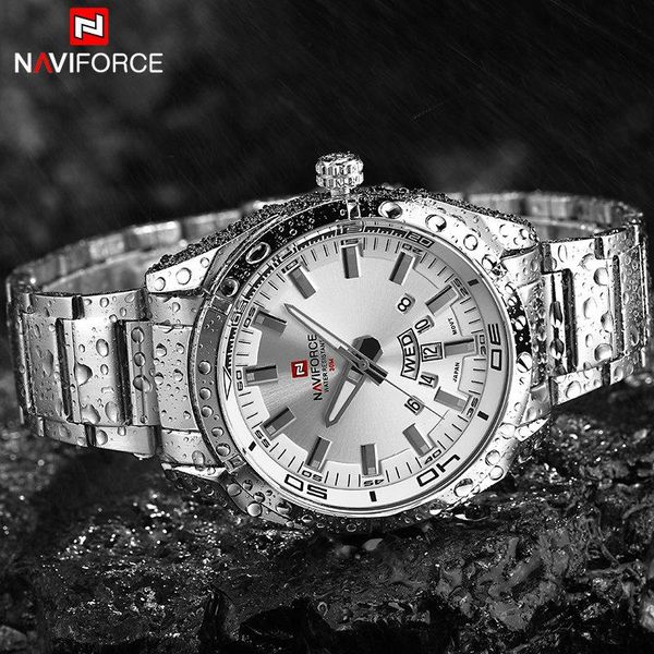 

wristwatches naviforce brand quartz watch men automatic date clock stainless steel strap sports nf9038, Slivery;brown