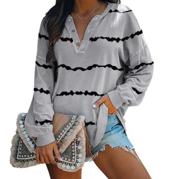 

2021 new fashion womenn v-neck buttons t-shirt spring autumn long sleeve striped female t shirts streetwear sab4, White