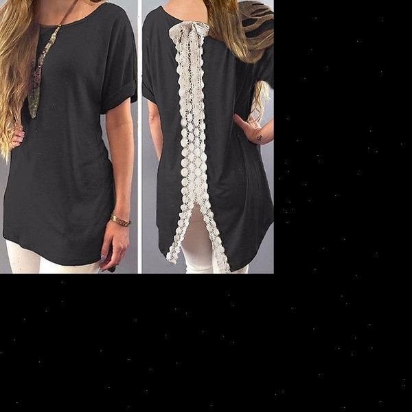 

womens clothing summer ladies womens plain short sleeve lace loose shirt tee vest blouse, White