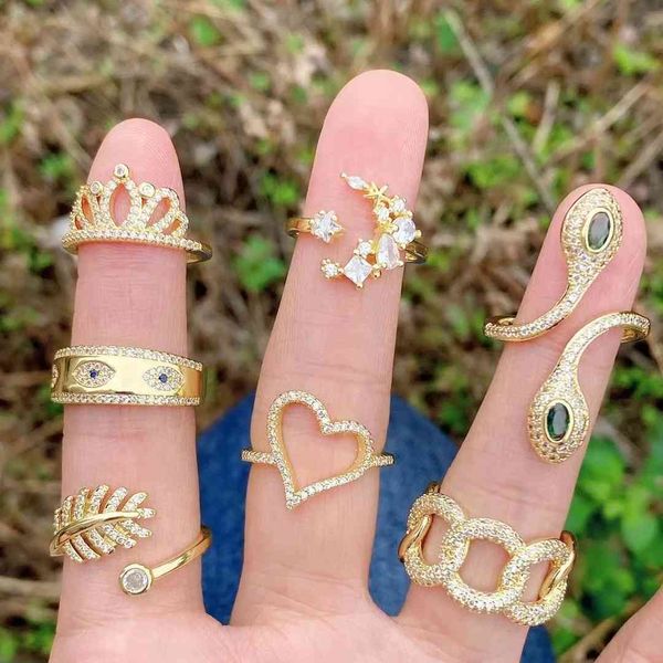 5Pcs Gold Filled CZ Pave Heart Crown Leaf Moon Per Donna cubic zirconia Knuckle Finger Rings 2021 Gioielli