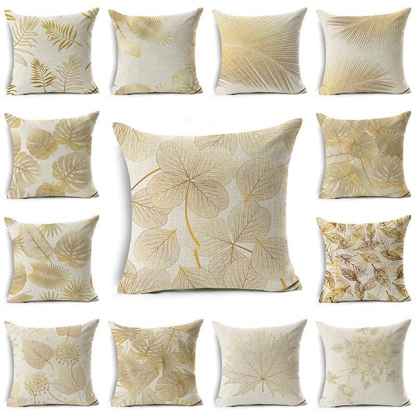 

wzh golden leaves cushion cover 45x45cm linen decorative pillow cover sofa bed pillow case