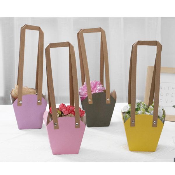 

10pcs solid kraft paper bag flower packing waterproof with paper rope and rivet big size bonsai package plant bag carrier