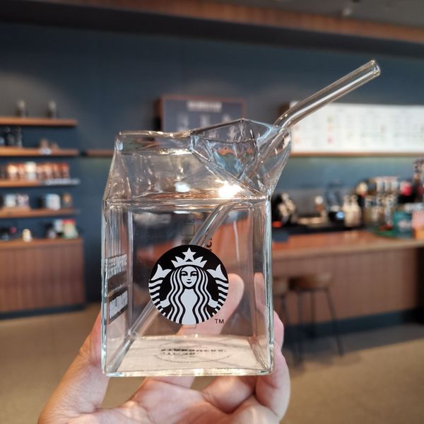 

mermaid starbucks mugs new latest 13.5oz glass transparent box shape opening with straws cold drink juice coffee milk teacup