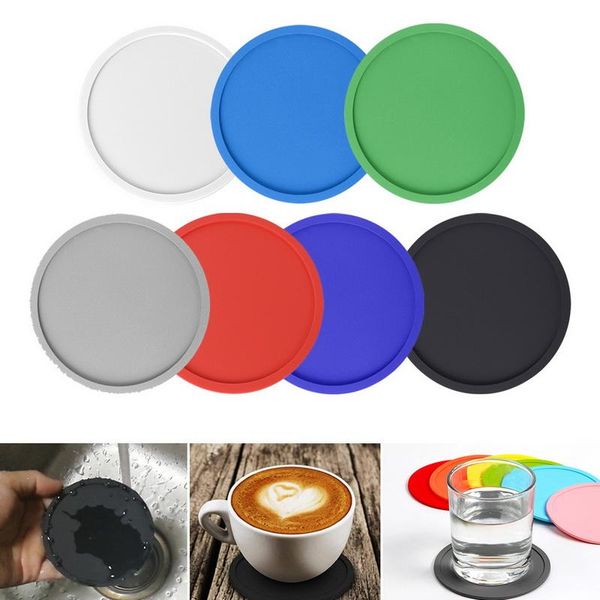 

table runner 8 pcs/set silicone drink coasters pvc non-slip round soft and durable tableprotection easy to clean sal