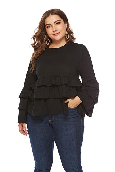 

bofute large size women's o-neck long-sleeved t-shirt sq0112, Black