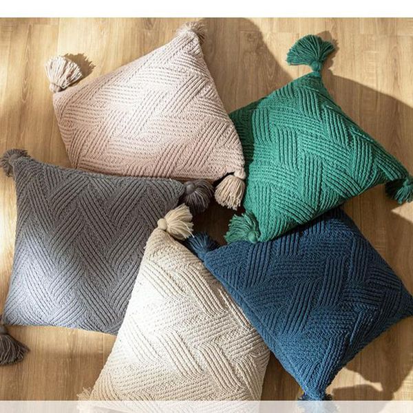 

cushion/decorative pillow nordic cotton tassels chenille case style knitted cover fall home decorative pillowcase sofa cushion