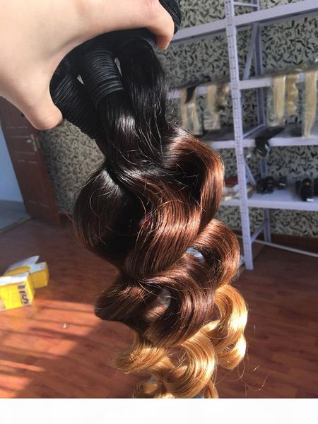 

colorful 1b 4 27 30 curly ombre hair 3bundles wholesale three tone ombre brazilian loose wave human hair weave for black women