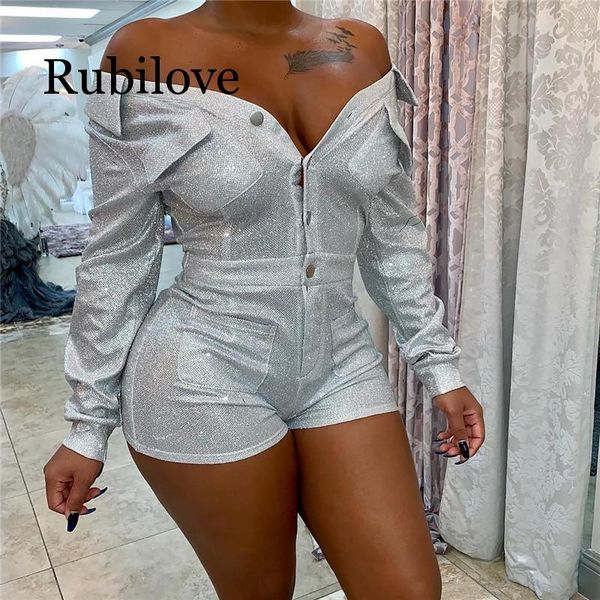 

women's jumpsuits & rompers rubilove 2021 bodysuit tracksuit womens jumpsuit skinny sequins v-neck long sleeve pockets playsuits overal, Black;white