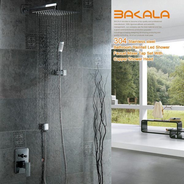 

304 stainless steel rain shower head mixer shower set wall mounted rainfall head system