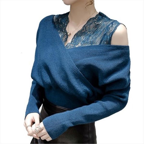 

winter fashion pullovers crop womens sweater patchwork lace v neck full sleeve pullover for female pz3627, White;black