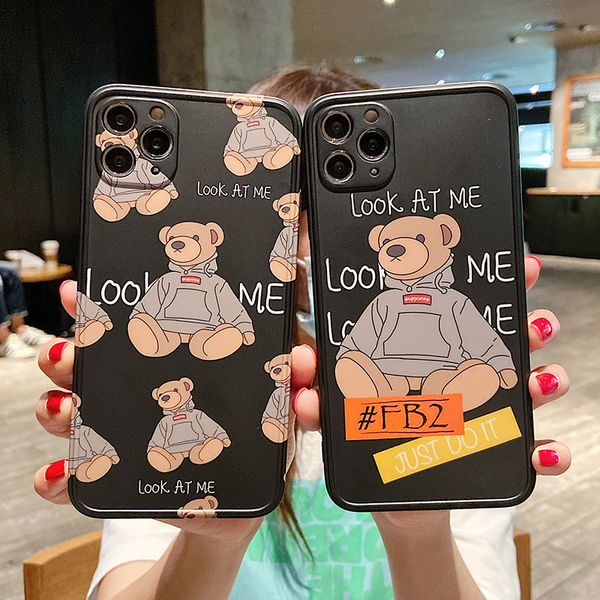 

(+film) cartoon iphone 11/12 pro max bear soft case x/xr/xs max/7/8 plus silicone all inclusive lens protective cases