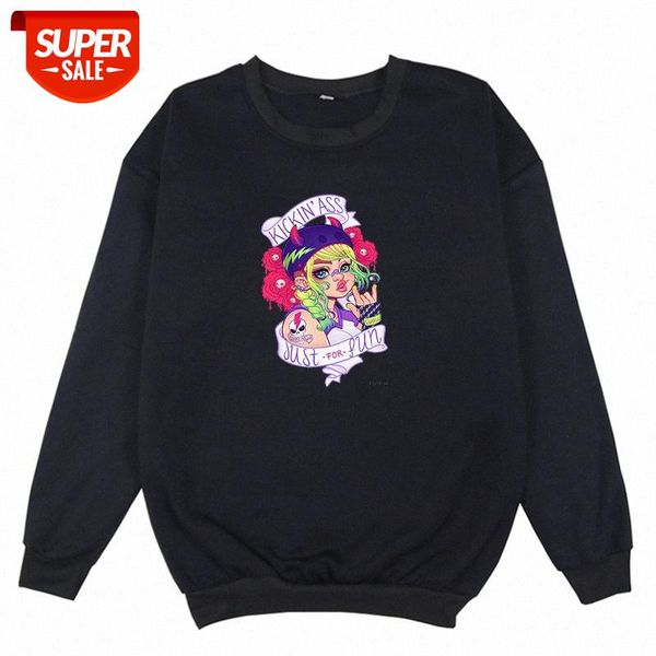

cross-border clothing fight like a girl printed round neck sweater loose and velvet #aw1s, Black