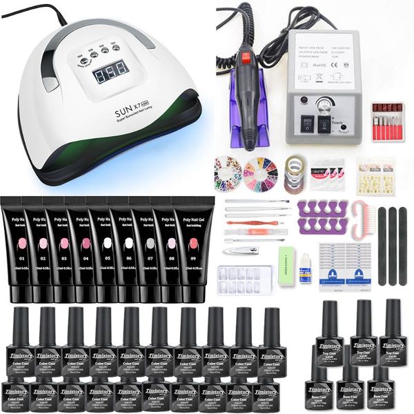 

nail art kits 9pcs poly gel set crystal clear fast building with lamp drill machine acrylic form tip manicure