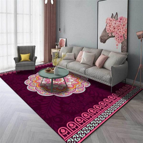 

carpets rectangular mandala-shaped rug color red green blue black ethnic-style carpet living room bedroom bed blanket kitchen floor mat