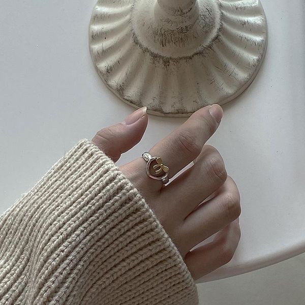 

cluster rings girly bow 925 silver jewelry minimalism charm anel bohemia vintage boho bague femme anelli ring for women, Golden;silver