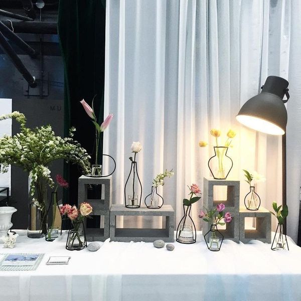 

vases 1pcs quality creative ins nordic iron abstract artificial flower metal shelf rack deskdried decorative ornament