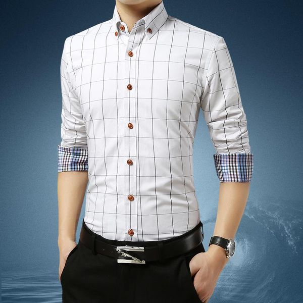 

men's dress shirts oversized business plaid long-sleeved shirt classic formal design work clothes office bank comfortable 5xl, White;black