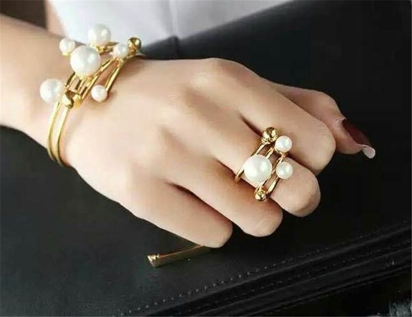 Ringos de casamento Korea Design elegante Luxo Golden Pearl Ring Ersatile Ajustável para Mulheres Party Girl Gift Anilos Mujer Bague Anel Bijoux