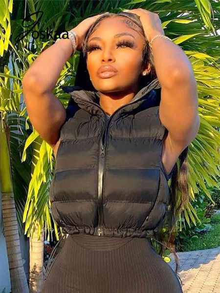 

women leisure simple cotton vest fashion solid color zipper drawstring loose sleeveless autumn winter tank, White