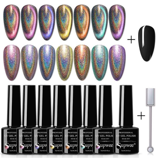

nail gel supwee 8pcs/2pcs/3pcs/set polish set holographic 9d cat eye magnetic semi permanent uv led laser varnish, Red;pink