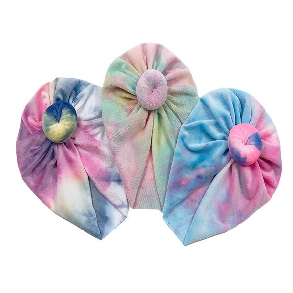 

short fleece baby hat cotton round ball flower hat women caps girls newborn turban knot kids headwear hair accessories, Yellow