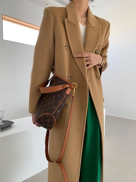 

women's wool & blends high end season right shoulder elegant edition england wind double sided cloth cashmere coat, Black