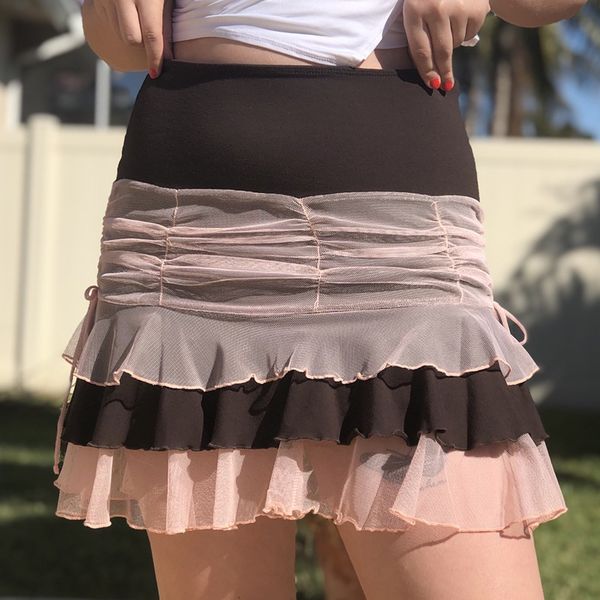 

new women's 2021 spring european and american fashion two-color wave mesh sweet girl cake skirt short 3g92, Black