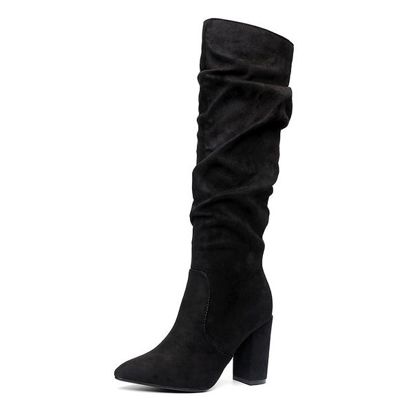 

boots women shoes women's block heel mid calf heels, Black