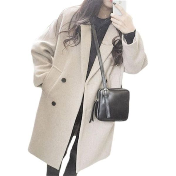 

women's wool & blends winter trendy women jackets double breasted vintage loose large size female coats warm padded pockets lady overco, Black