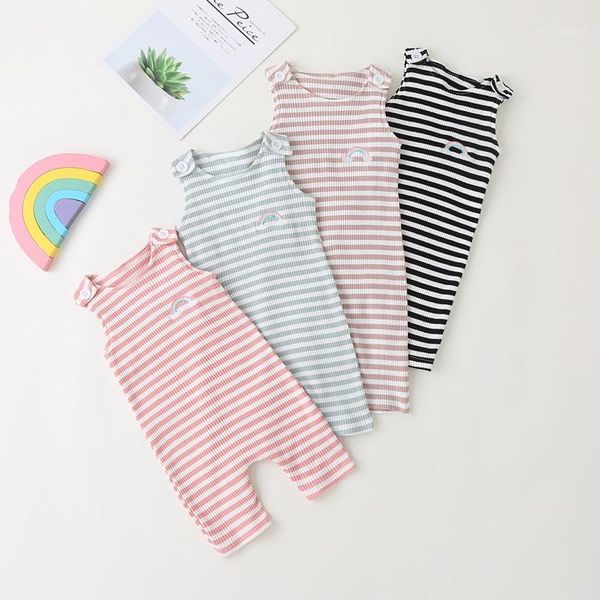 

jumpsuits 2021 summer sleeveless born baby girl boy clothes rainbow striped print romper casual jumpsuit soft outfit one piece1, Blue