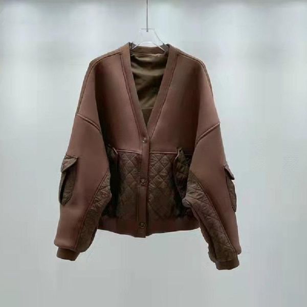 

women's jackets korean fashion coat women v-neck pocket patchwork long sleeve casual khaki black cotton coats outerwear, Black;brown