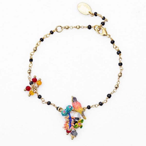 

link, chain hand made enamel colour ceramic glaze colorful bird tassels adjustable bracelet valentine lettering customization, Black