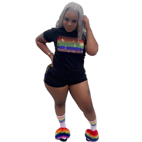 

drilling solid tracksuit casual sequnied short sleeve t shirts with shorts women set fashion slim pockets two piece women's tracksuits, Gray