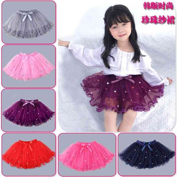 

girls spring and autumn new children's pleated gauze korean style versatile skirt, White
