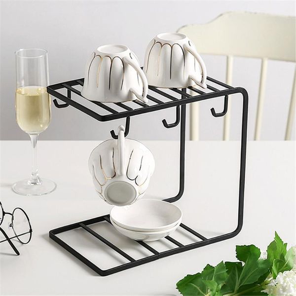 

hooks & rails creative wrought iron cup holder kitchen rack home mug cups coffee drain shelf saucer racks c-type structure save space