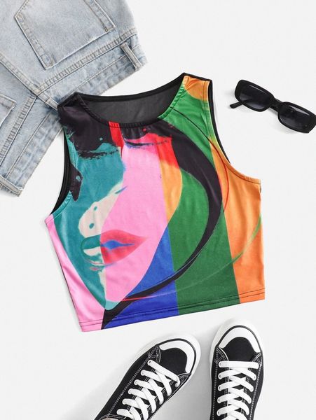 

colorblock figure graphic tank n2bo#, White
