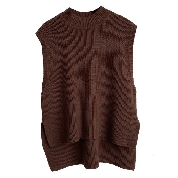 

2021 new autumn half high neck knitted solid single sweater loose women's short sleeveless vest dor1, White;black