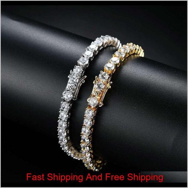

hip hop tennis diamonds chain bracelets for men fashion luxury copper zircons bracelet 7 inches 8 inches golden silver chains jewelry 0fddw