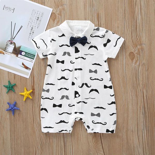 

jumpsuits summer born baby romper cartoon bowknot mustache print cute cotton short-sleeve jumpsuit boy clothes for, Blue
