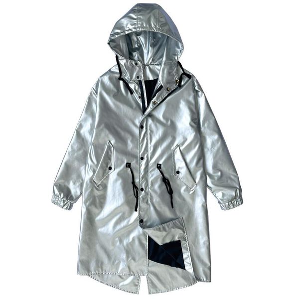 

men's trench coats performance long coat men shiny night club stage dance cloak cape sleeve capote masculino gold silver, Tan;black