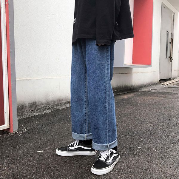 

streetwear blue straight leg jean homme s-xl plus size casual loose trousers denim pants vintage harajuku mens jeans m5vt