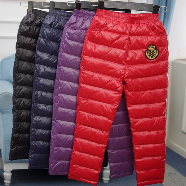 

winter fashion pants for girls pure color warterproof warm trousers children boys white duck down pants kids clothes 8 to 12 210303, Blue