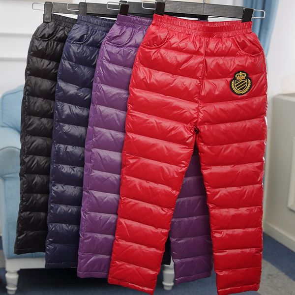 Winter Mode Hosen für Mädchen Reine Farbe Warterproof Warme Hosen Kinder Jungen Weiße Ente Unten Hosen Kinder Kleidung 8 bis 12 210303