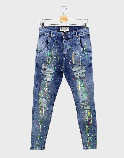 

men's jeans siksilk splat riot distressed, Blue