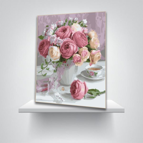 

diy painting by numbers pink and yellow roses in the bottle beautiful wall painting acrylic ink oil paints modern home decor