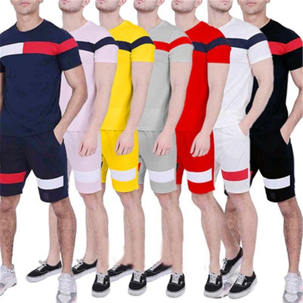 

men's tracksuits training t-shirt + shorts set 2-piece of solid color summer print sportswear beachwear su, Gray